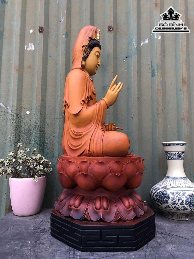 Tượng Phật Bà Quan Âm Gỗ Ngọc Am Cao 62 Ngang 29 Sâu 29 (cm) 1