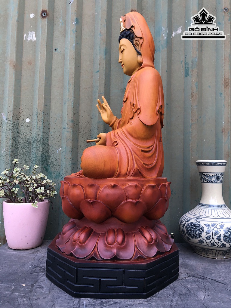 Tượng Phật Bà Quan Âm Gỗ Ngọc Am Cao 62 Ngang 29 Sâu 29 (cm) 3