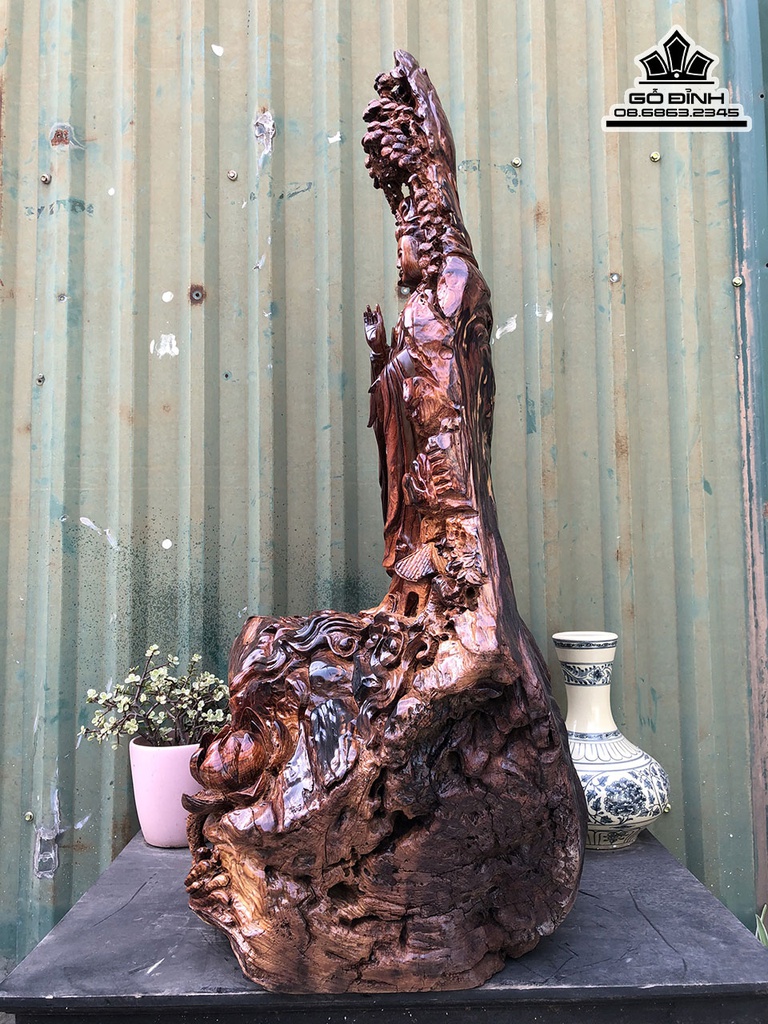 Tượng Phật Bà Quan Âm Gỗ Cẩm Cao 92 Ngang 50 Sâu 39 (cm) 2