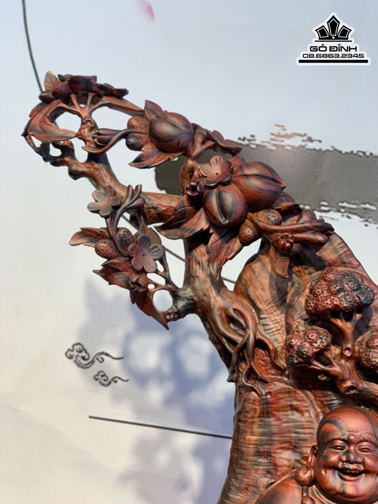 Tượng Phật Di Lặc Ngồi Gốc Đào Gỗ Trắc Cao 56 Ngang 28 Sâu 20 (cm) 2