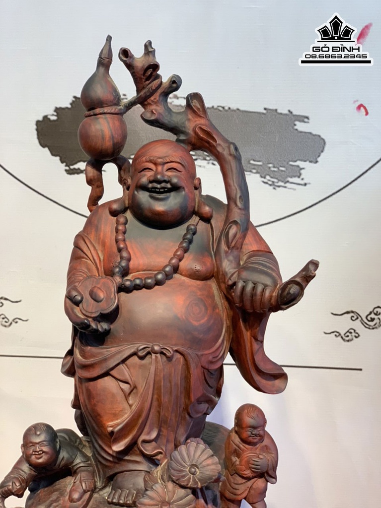 Tượng Phật Di Lặc Nhị Phúc Gỗ Trắc Cao 56 Ngang 17 Sâu 30 (cm) 0