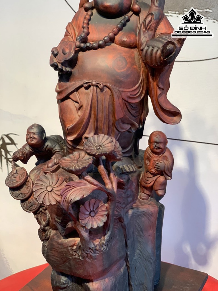 Tượng Phật Di Lặc Nhị Phúc Gỗ Trắc Cao 56 Ngang 17 Sâu 30 (cm) 4