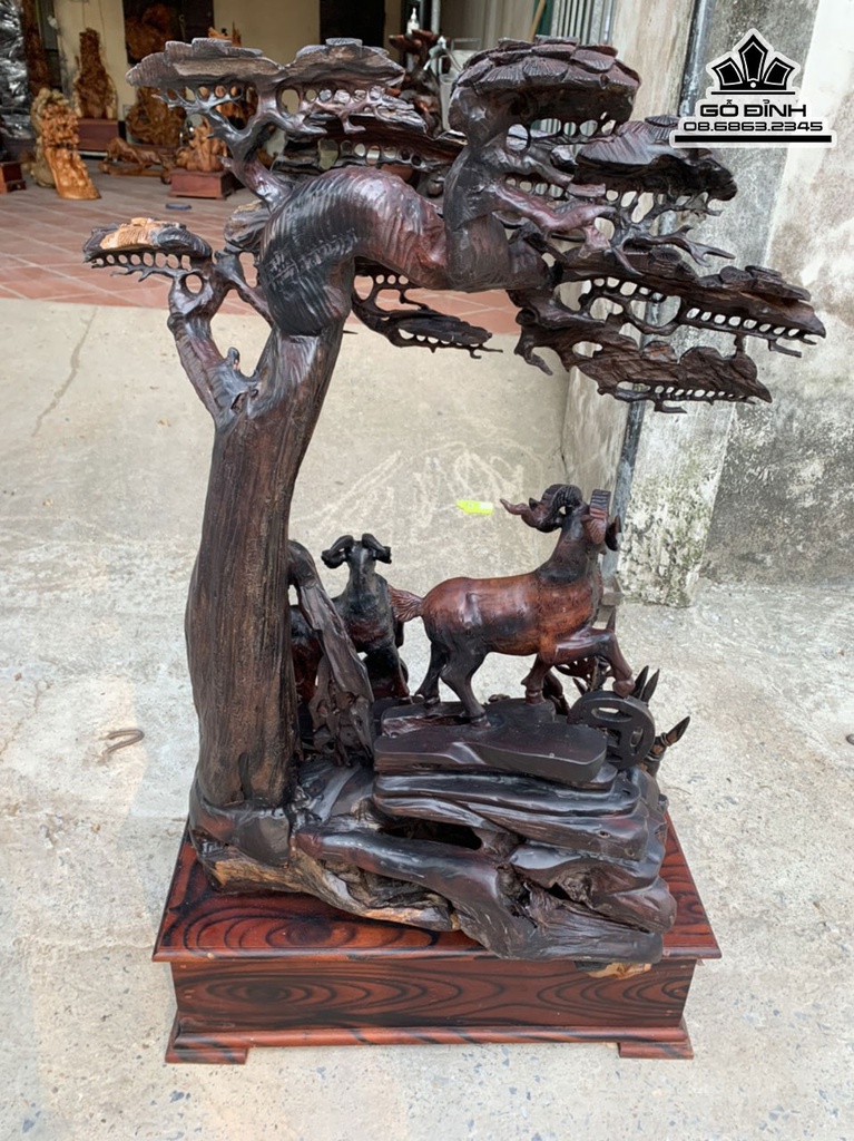 Tượng Dê Phong Thủy (Tam Dương) Gỗ Trắc Cao 118 Ngang 70 Sâu 50 (cm) 0