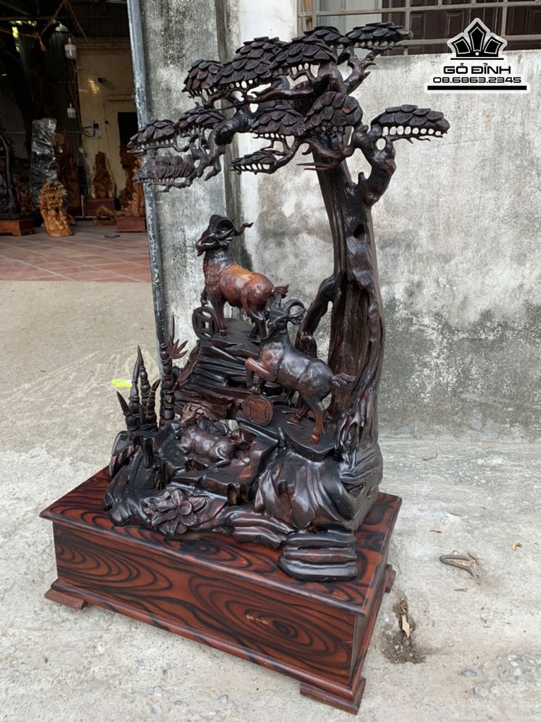 Tượng Dê Phong Thủy (Tam Dương) Gỗ Trắc Cao 118 Ngang 70 Sâu 50 (cm) 1