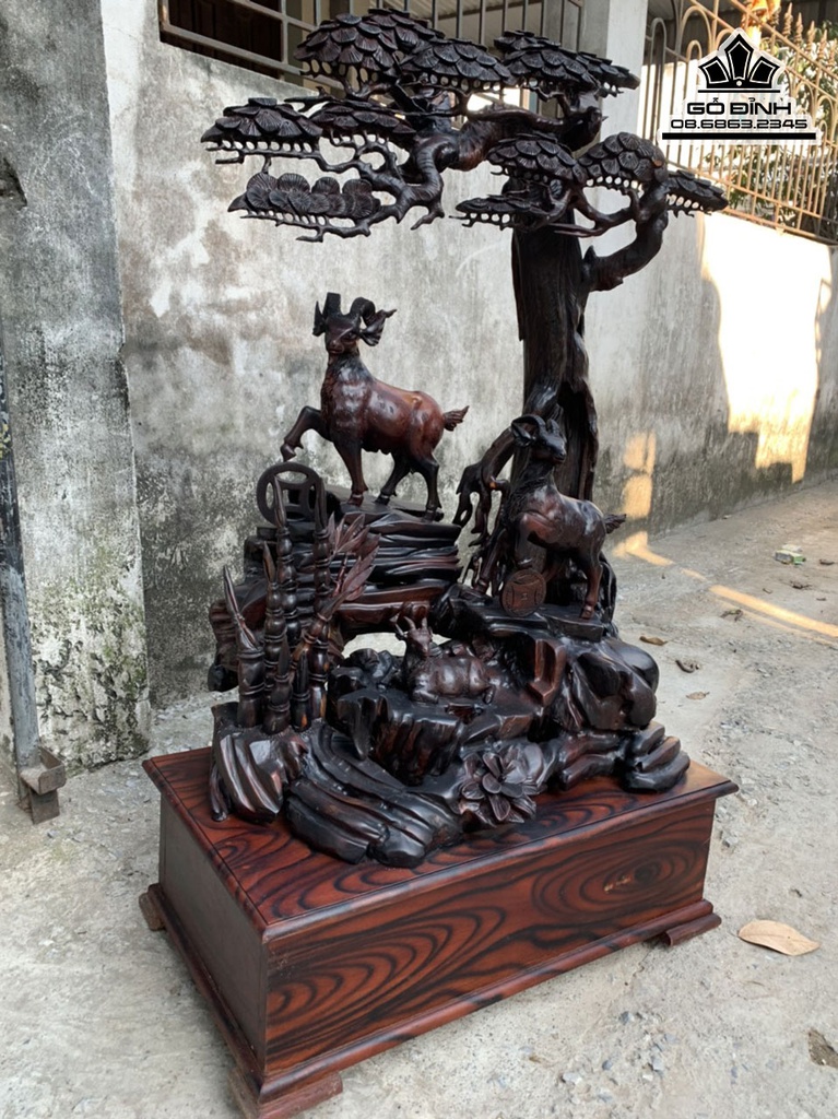 Tượng Dê Phong Thủy (Tam Dương) Gỗ Trắc Cao 118 Ngang 70 Sâu 50 (cm) 2