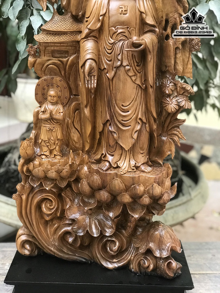 Tượng Nhất Tâm  Bái Phật Gỗ Bách Xanh Cao 113 Ngang 43 Sâu 29 Cả Kỷ 123 (cm) 4
