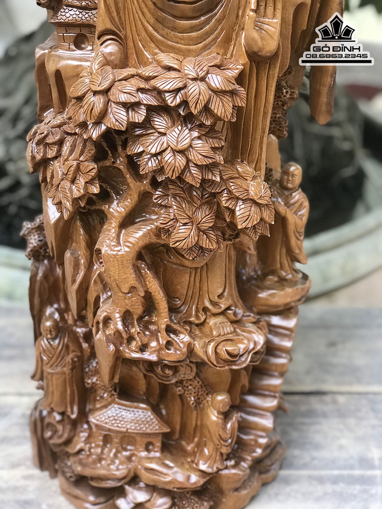 Tượng Nhất Tâm  Bái Phật Gỗ Bách Xanh Cao 75 Ngang 75 Sâu 26 (cm) 1