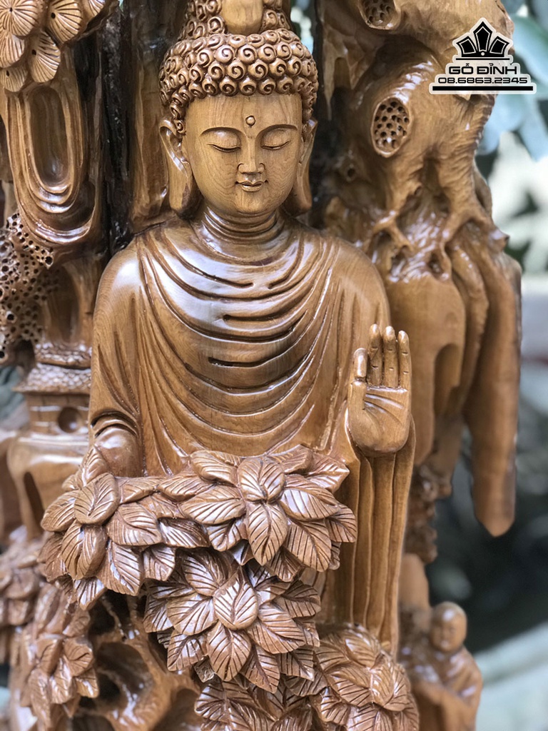 Tượng Nhất Tâm  Bái Phật Gỗ Bách Xanh Cao 75 Ngang 75 Sâu 26 (cm) 3
