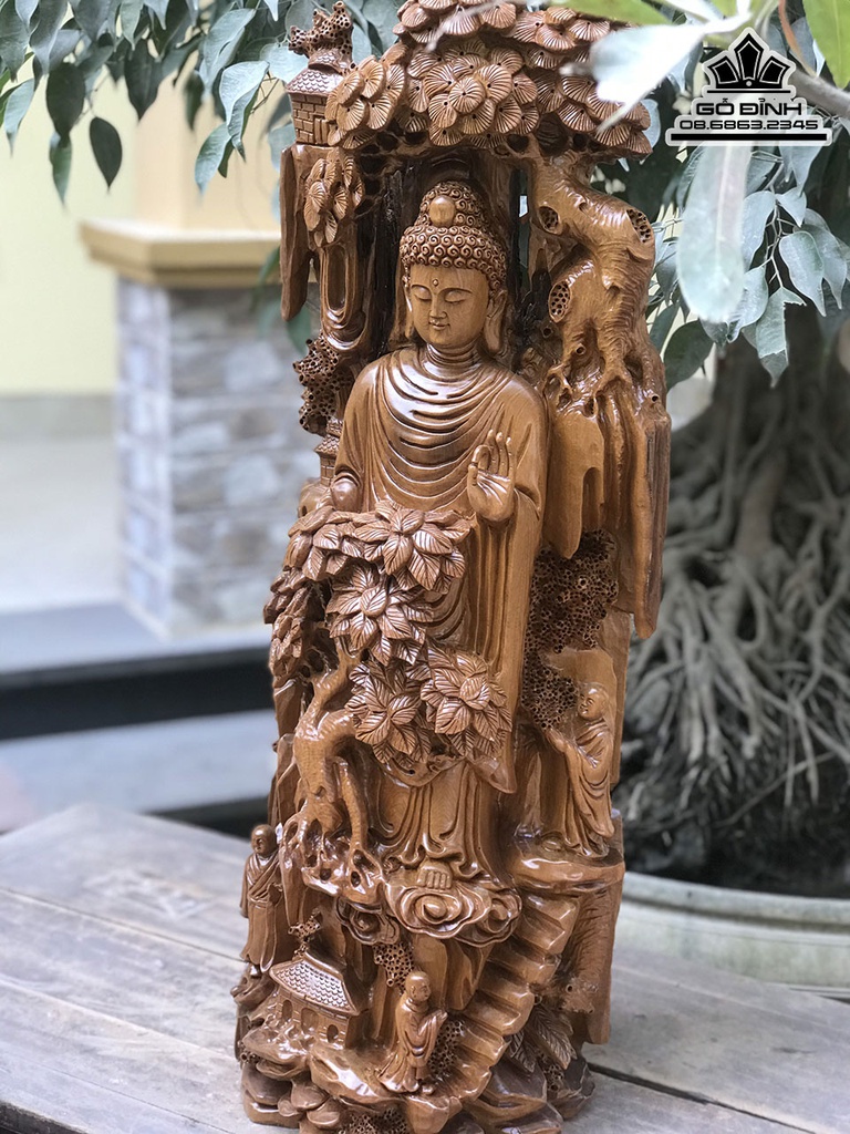 Tượng Nhất Tâm  Bái Phật Gỗ Bách Xanh Cao 75 Ngang 75 Sâu 26 (cm) 4