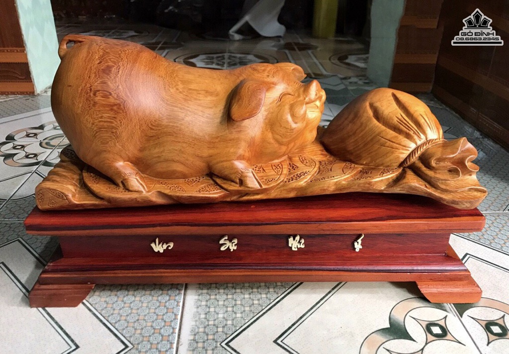 Tượng Heo Gỗ Hương Việt Cao 27 Ngang 46 Sâu 19 (cm) 0