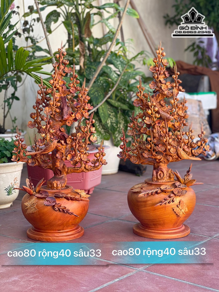 Cặp Bình Mai Điểu Gỗ Hương Cao 80 Ngang 40 Sâu 33 (cm) 0