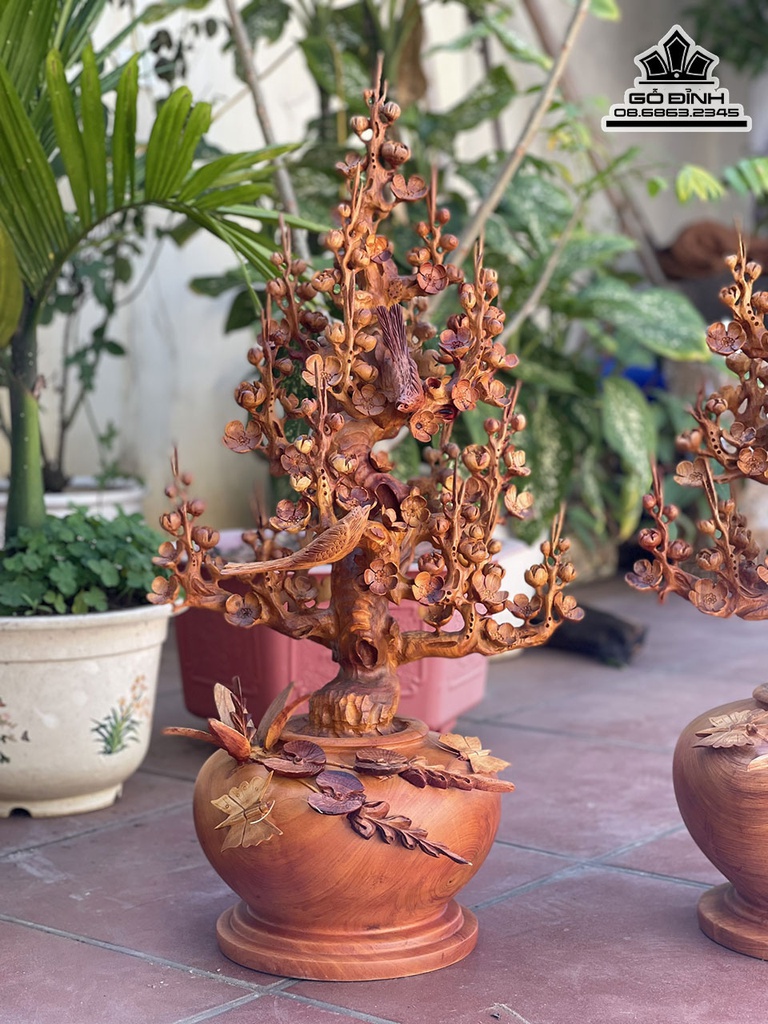 Cặp Bình Mai Điểu Gỗ Hương Cao 80 Ngang 40 Sâu 33 (cm) 1