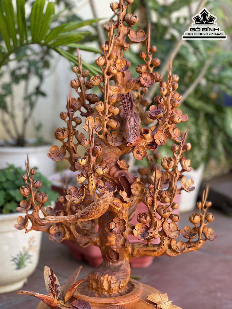 Cặp Bình Mai Điểu Gỗ Hương Cao 80 Ngang 40 Sâu 33 (cm) 2