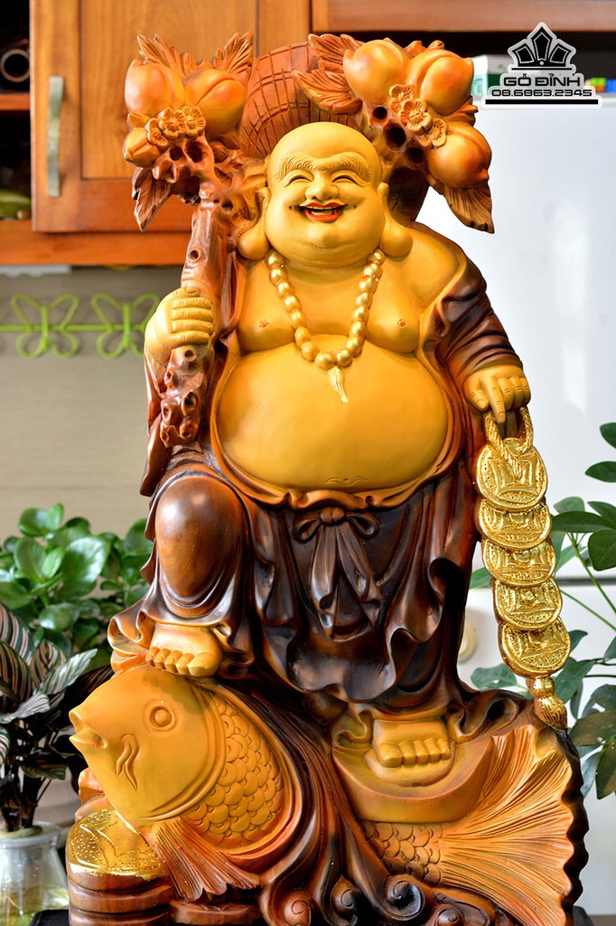 Tượng Phật Di Lặc Vác Cành Đào Gỗ Xá Xị (Gù Hương) Cao 86 Ngang 41 Sâu 26 (cm) 3