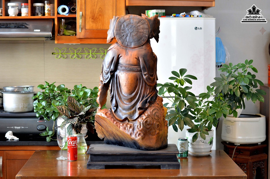 Tượng Phật Di Lặc Vác Cành Đào Gỗ Xá Xị (Gù Hương) Cao 86 Ngang 41 Sâu 26 (cm)4