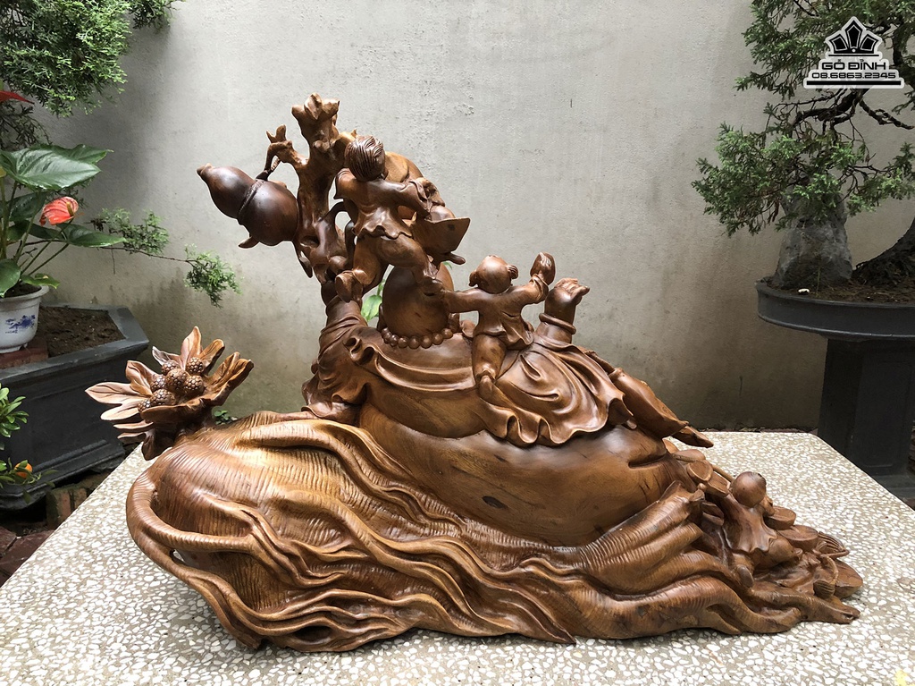 Tương Phật Di Lặc Ngôi Bao Tiền Gỗ Bách Xanh Cao 55 Ngang 90 Sâu 45 (cm)4