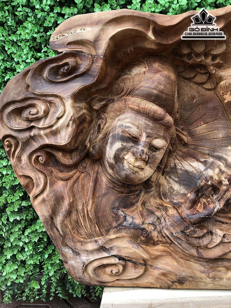 Diện Phật Bà Gỗ Ngọc Am Cao 45 Ngang 80 Sâu 12 (cm)