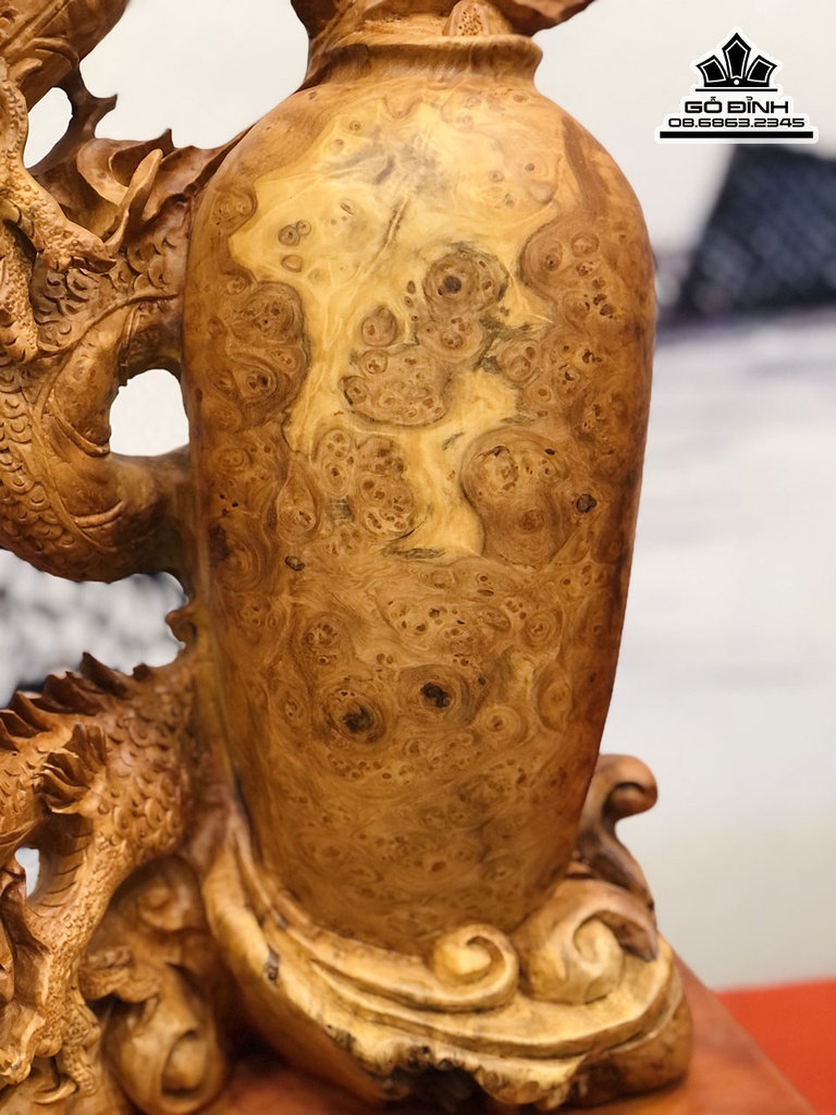 Tượng Nhất Long Quấn Chum Gỗ Nu Hương Cao 61 Ngang 48 Sâu 24 Cả Kỷ 72 (cm) 1