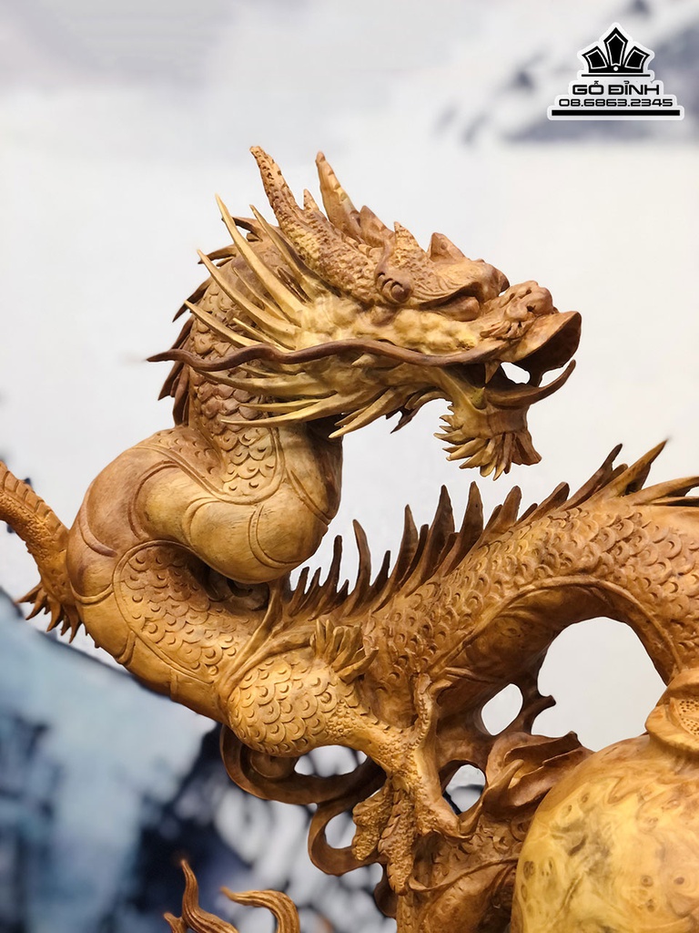 Tượng Nhất Long Quấn Chum Gỗ Nu Hương Cao 61 Ngang 48 Sâu 24 Cả Kỷ 72 (cm) 4