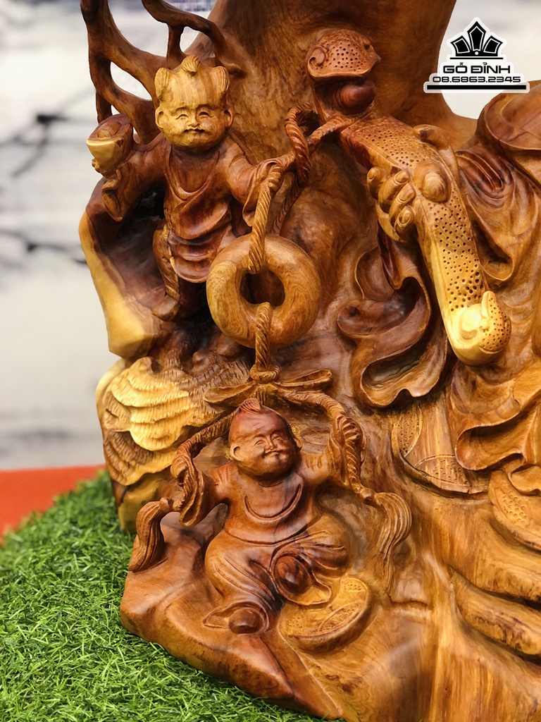 Tượng Phật Di Lặc Ngồi Gốc Tùng Gỗ Hương Cao 71 Ngang 55 Sâu 32 (cm) 1