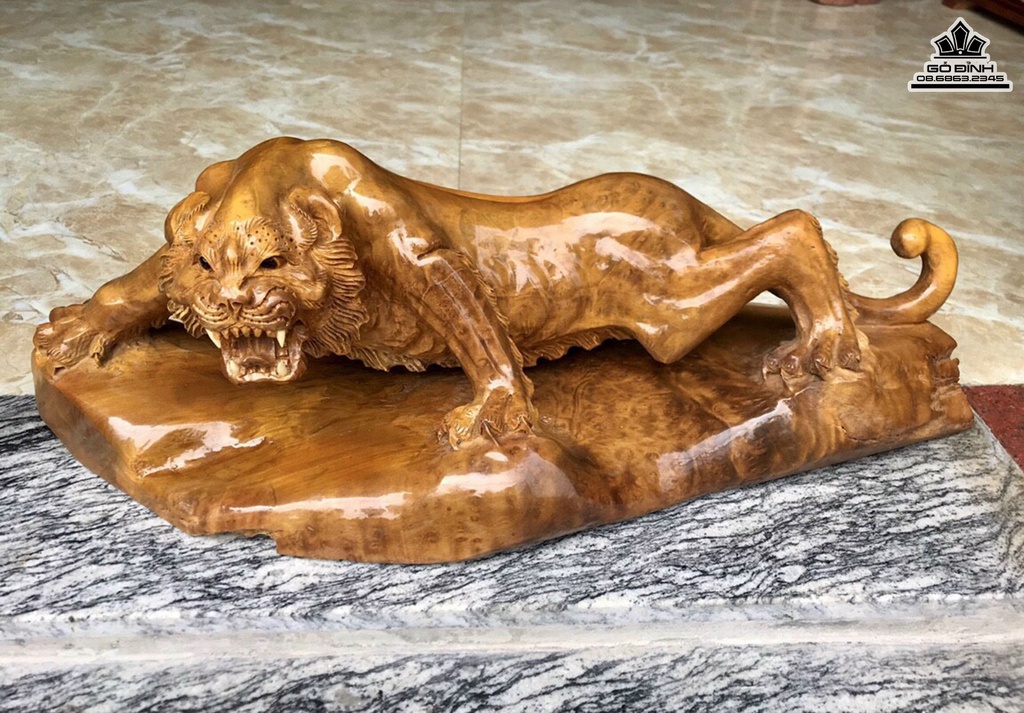 Tượng Hổ Gỗ Nu Kháo Cao 22 Ngang 65 Sâu 28 (cm) 1