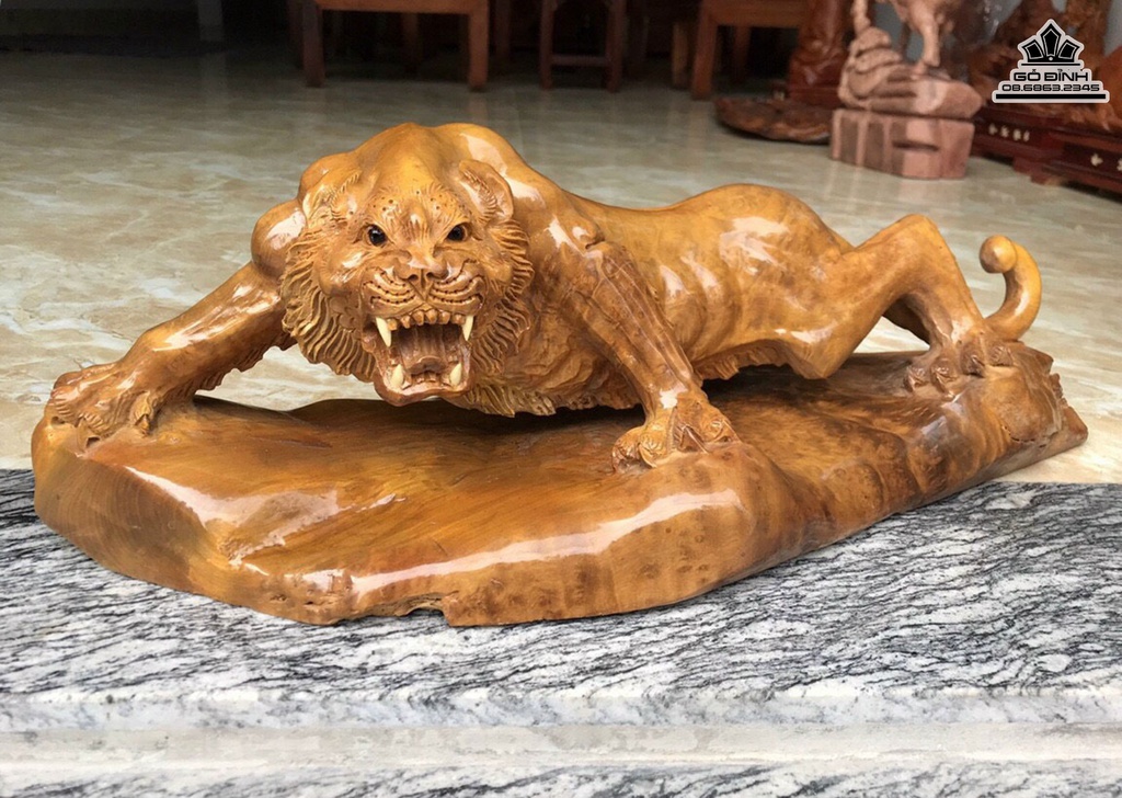 Tượng Hổ Gỗ Nu Kháo Cao 22 Ngang 65 Sâu 28 (cm) 2