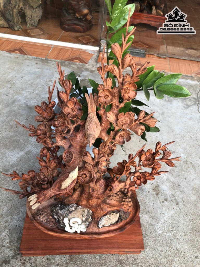 Bình Mai Điểu Gỗ Hương Việt Ôm Đá Cao 63 Ngang 45 Sâu 25 (cm) 1