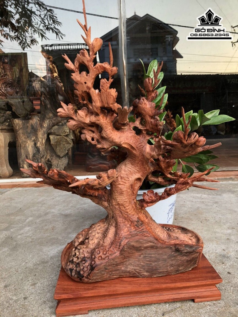 Bình Mai Điểu Gỗ Hương Việt Ôm Đá Cao 63 Ngang 45 Sâu 25 (cm) 2
