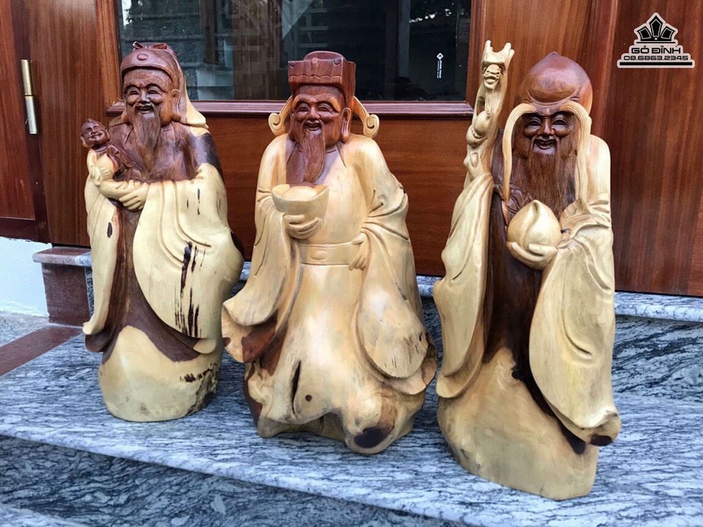 Tượng Phúc Lộc Thọ (Tam Đa) Gỗ Hương Việt Cao 50 Ngang 25 Sâu 20 (cm) 0