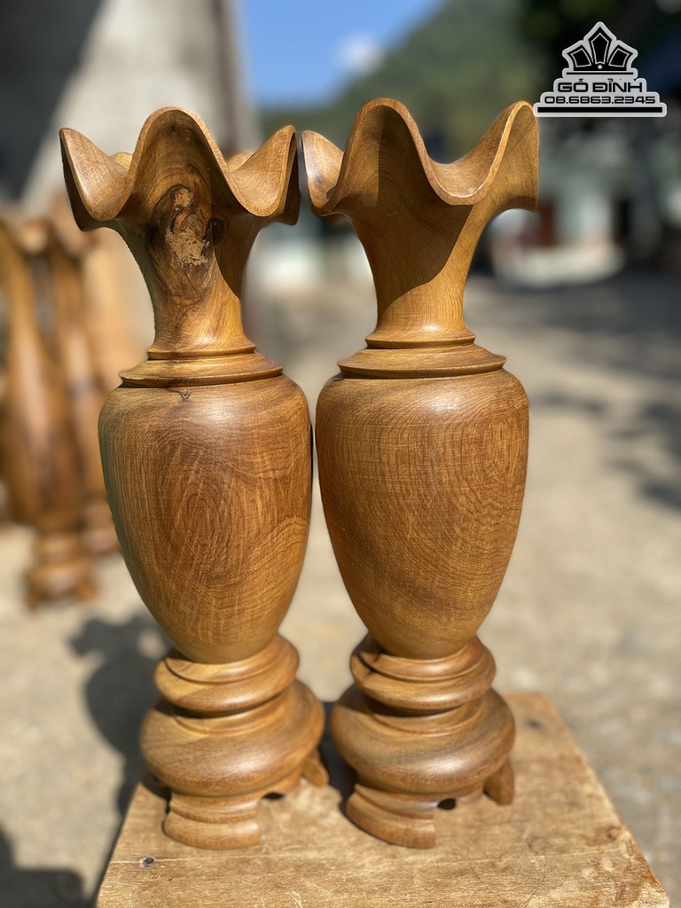 Cặp Lục Bình Gỗ Bách Xanh Cao 33 Đường Kính 11 (cm) 2
