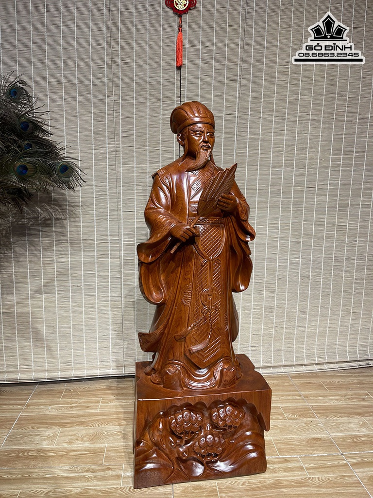 Tượng Gia Cat Lương (Không Minh) Gỗ Hương Đá Cao 99 Ngang 35 Sâu 22 (cm) 0