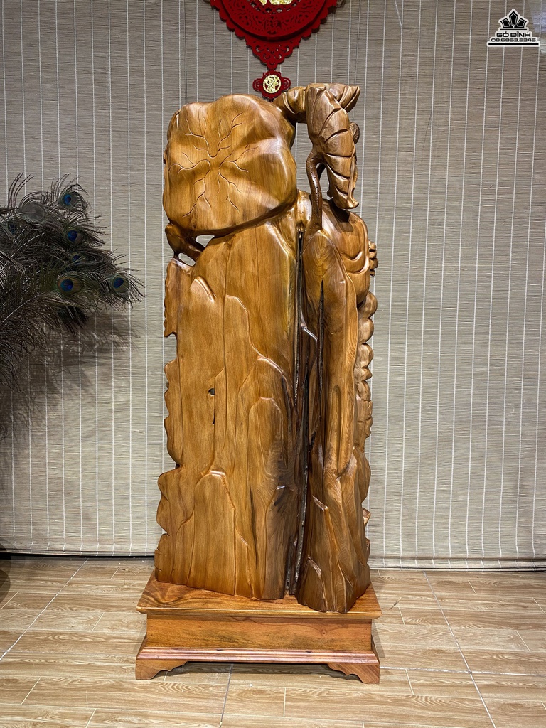 Tương Phật Di Lặc Cá Chép Gỗ Ngọc Am Cao 100 Ngang 50 Sâu 23 Cả Kỷ 115 (cm)