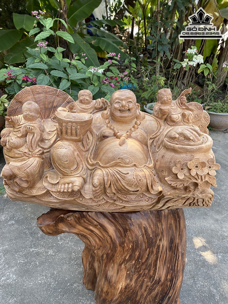 Tượng Phật Di Lặc Tam Phúc Gỗ Ngọc Am Cao 30 Ngang 52 Sâu 24 (cm) 0