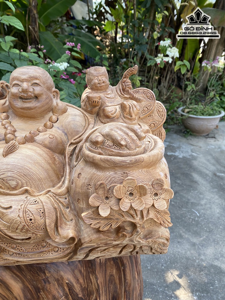 Tượng Phật Di Lặc Tam Phúc Gỗ Ngọc Am Cao 30 Ngang 52 Sâu 24 (cm)