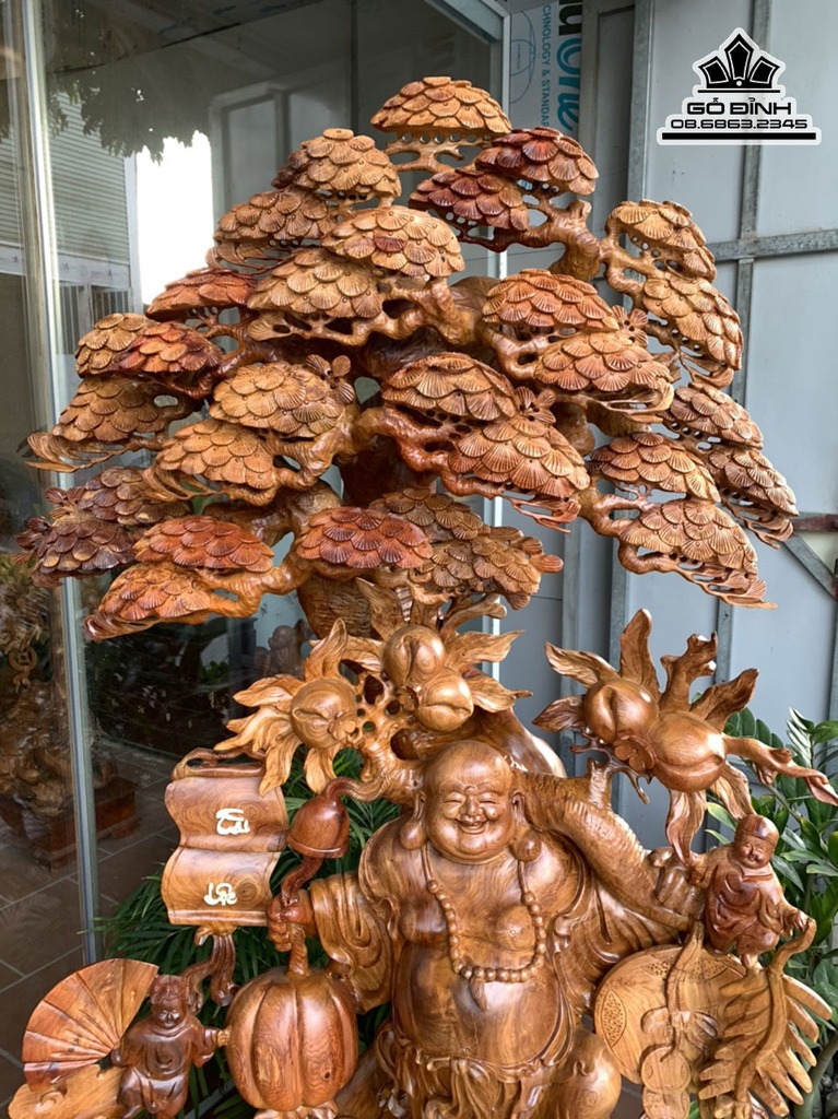 Tượng Phật Di Lăc Đứng Gốc Tùng Gỗ Hương Việt Cao 180 Ngang 106 Sâu 64 Cả Kỷ 210 (cm) 3