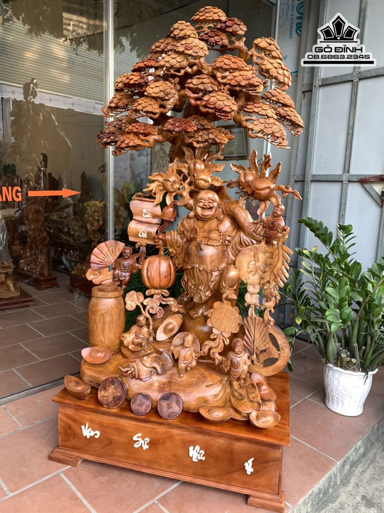 Tượng Phật Di Lăc Đứng Gốc Tùng Gỗ Hương Việt Cao 180 Ngang 106 Sâu 64 Cả Kỷ 210 (cm)5