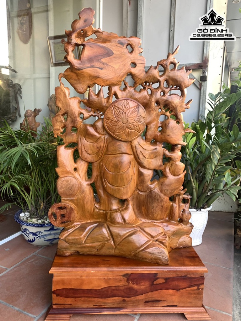 Tượng Phật Di Lặc Vác Cành Đào Gỗ hương Cao 109 Ngang 70 Sâu 28 Cả Kỷ 134 (cm) 1