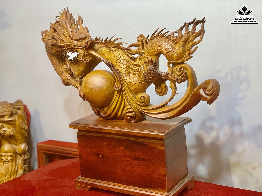 Tượng Nhất Long Vờn Ngọc Gỗ Hương Việt Cao 88 Ngang 66 Sâu 16 (cm)0