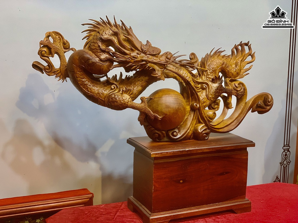 Tượng Nhất Long Vờn Ngọc Gỗ Hương Việt Cao 88 Ngang 66 Sâu 16 (cm) 1