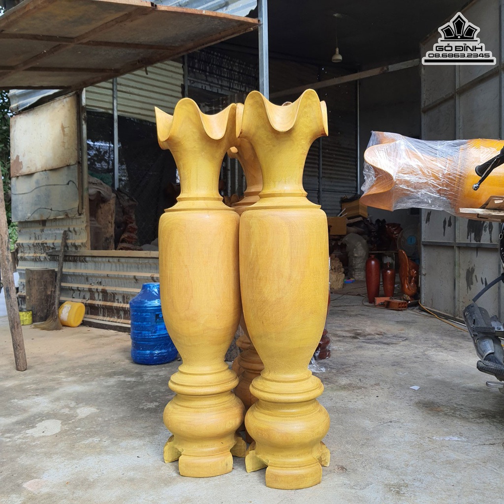 Cặp Lục Bình Gỗ Mit Cao 116 Đường Kính 28 (cm) 2