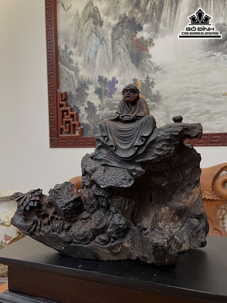 Tượng Đạt Ma Sư Tổ Gỗ Trắc Cao 27 Ngang 31 Sâu 18 (cm) 4