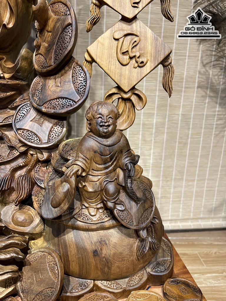 Tượng Phật Di Lặc Vác Cành Đào Gỗ Bách Xanh Cao 109 Ngang 58 Sâu 26 (cm) 0