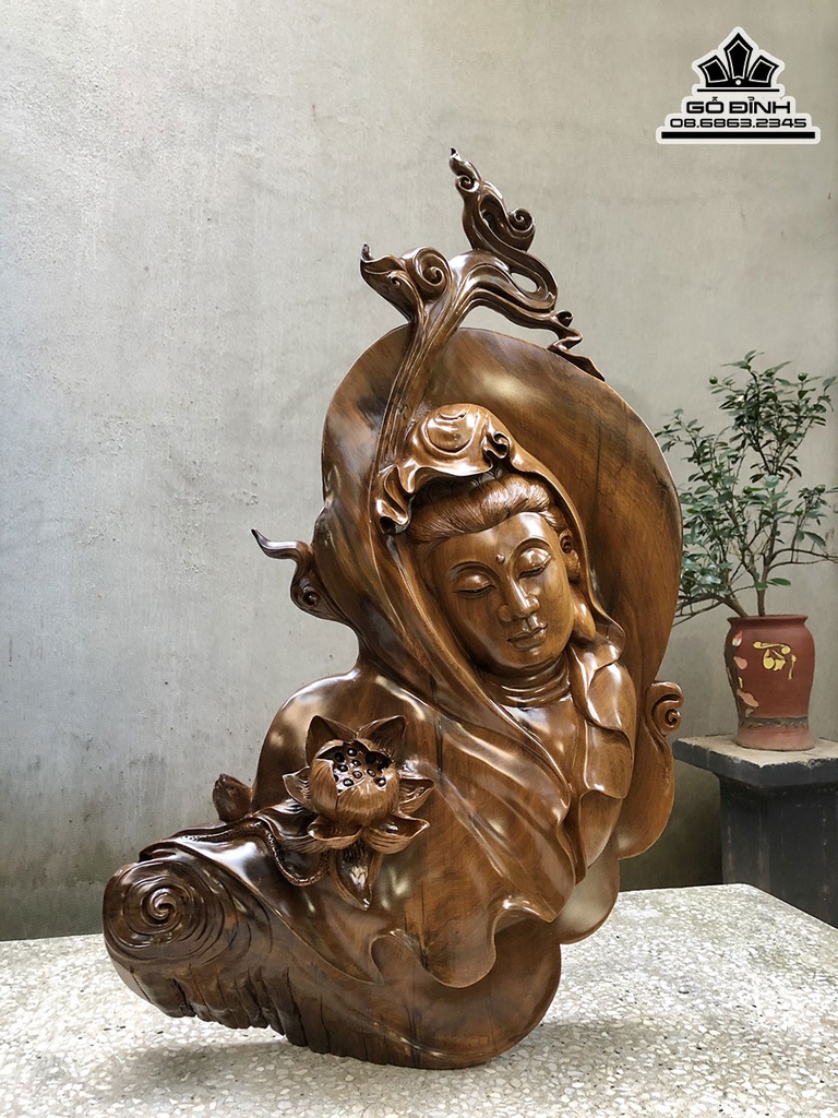Diện Quan Âm Gỗ Bách Xanh Cao 67 Ngang 48 Sâu 15 (cm) 1