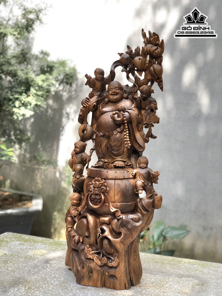 Tượng Phật Di Lặc Vác Cành Đào Gỗ Bách Xanh Cao 85 Ngang 38 Sâu 23 (cm) 1