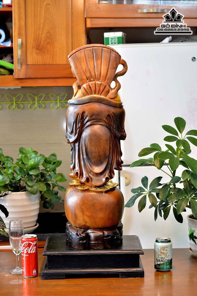 Tương Phật Di Lặc Đứng Bao Tiền Gỗ Bách Xanh Cao 83 Ngang 23 Sâu 20 (cm) 3