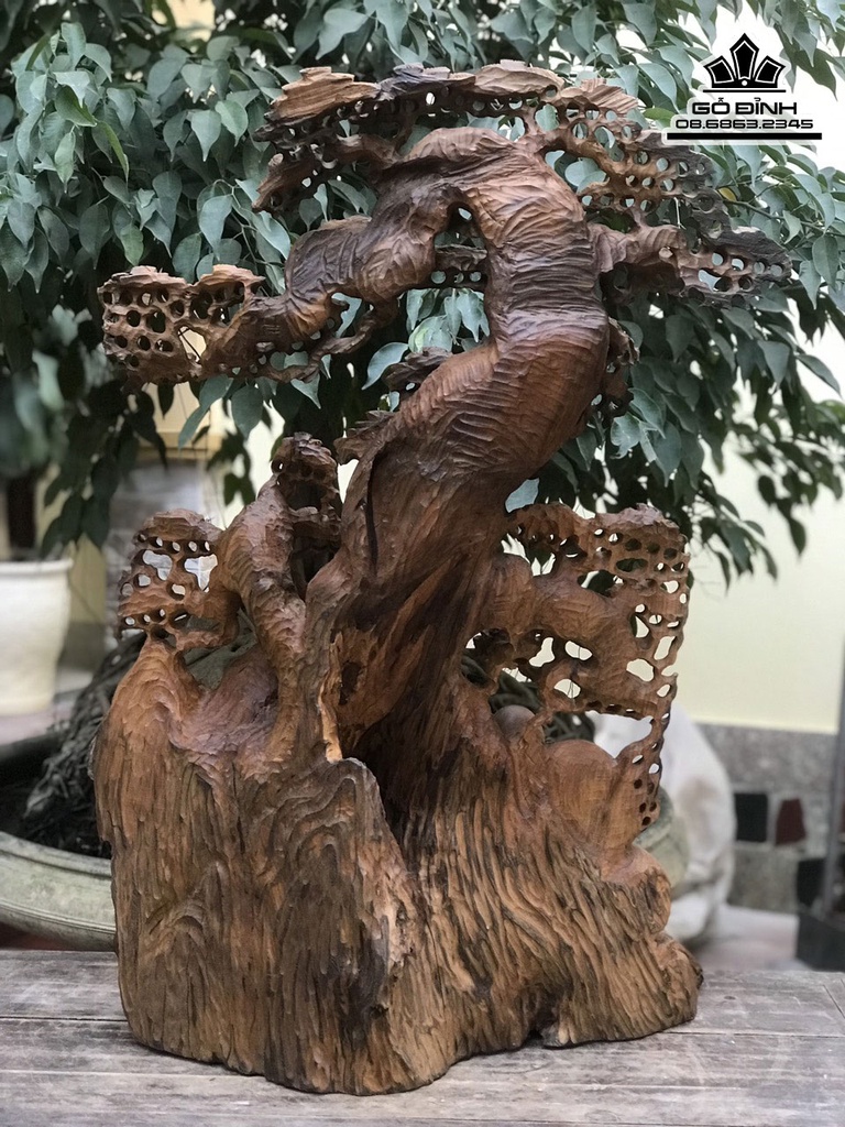 Tượng Phật Di Lặc Ngồi Gốc Tùng Gỗ Bách Xanh Cao 87 Ngang 48 Sâu 35 (cm)5