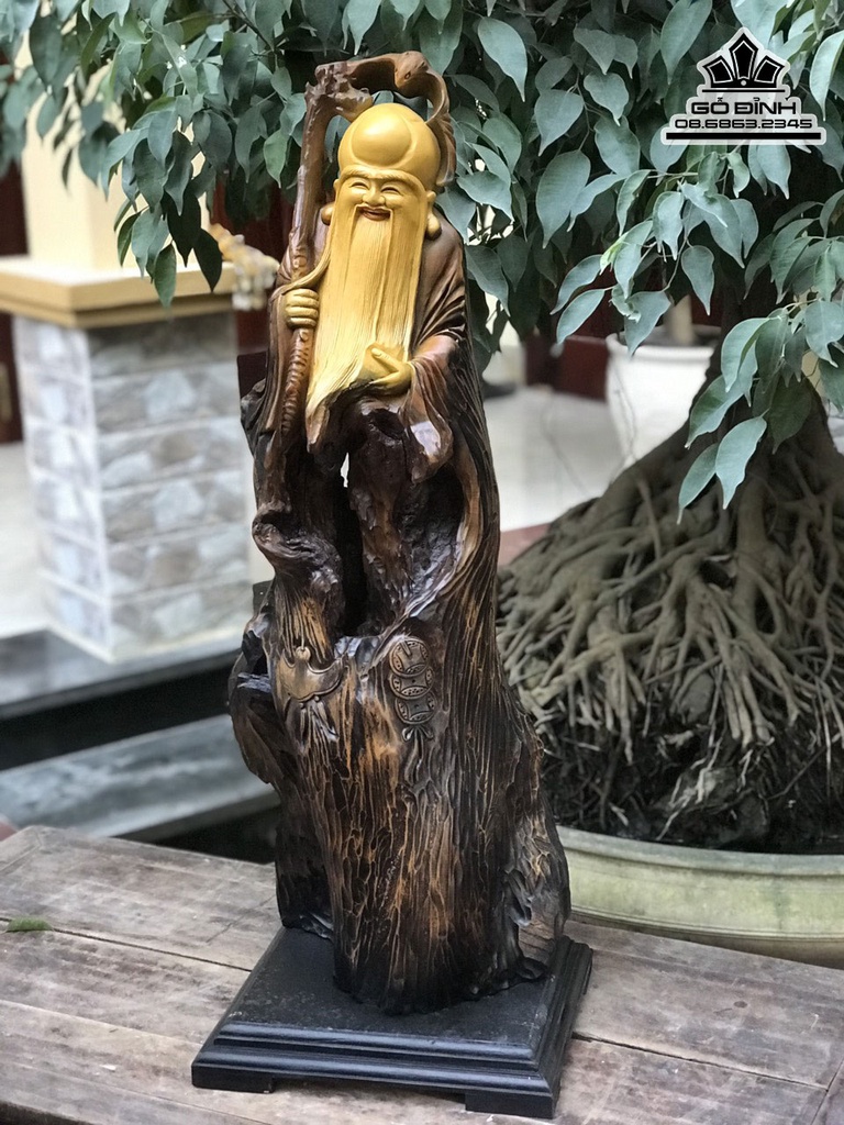 Tượng Ông Thọ Gỗ Bách Xanh Cao 82 Ngang 30 Sâu 18 (cm) 5