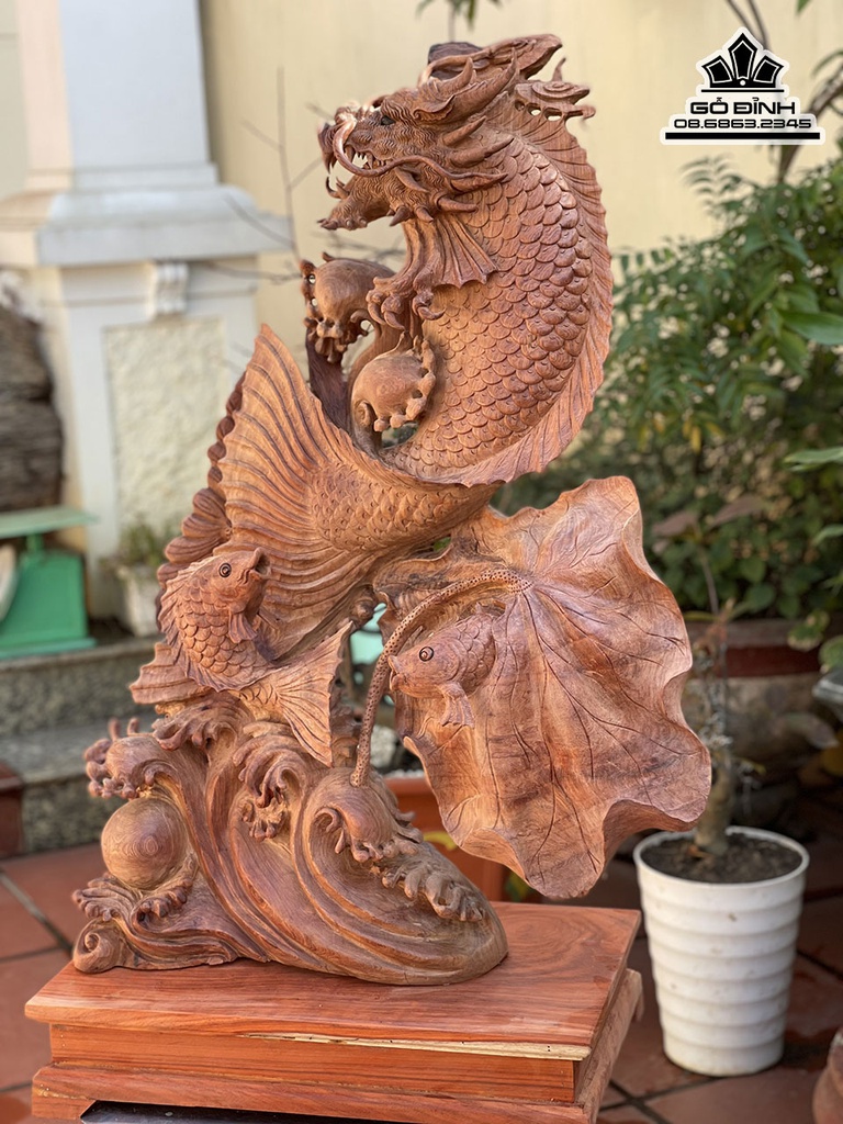 Tương Cá Chép Hóa Rồng Gỗ Hương Việt Cao 98 Ngang 66 Sâu 23 Cả Kỷ 108 (cm) 3