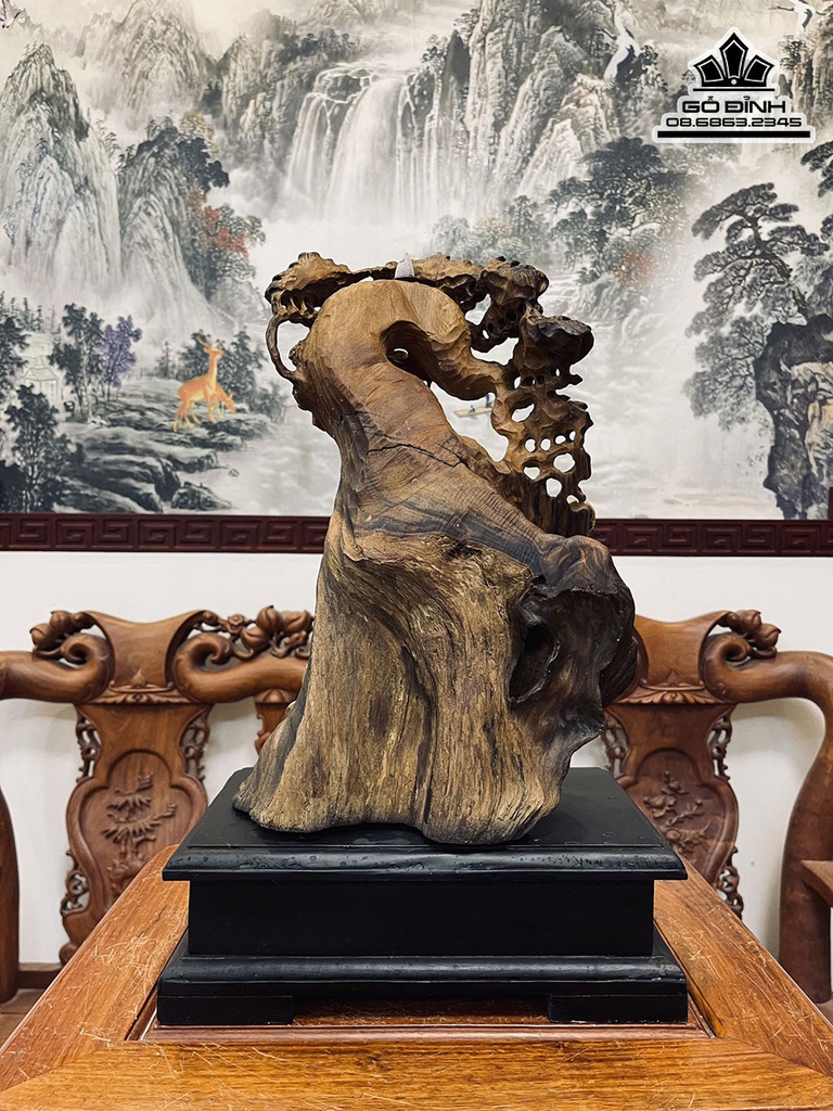 Tượng Phật Di Lặc Ngồi Gốc Tùng Gỗ Bách Xanh Cao 38 Ngang 23 Sâu 20 (cm) 1