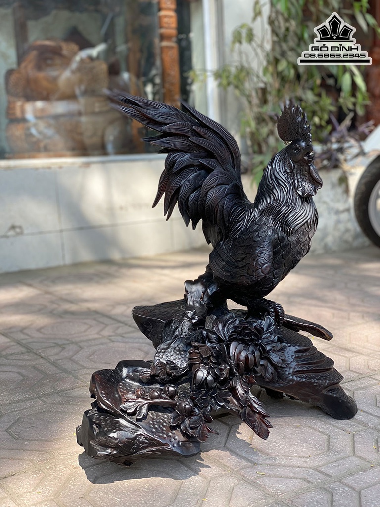 Tượng Gà Trống Gỗ Trắc Cao 60 Ngang 60 Sâu 40 (cm) 1